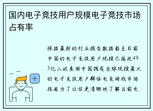 国内电子竞技用户规模电子竞技市场占有率